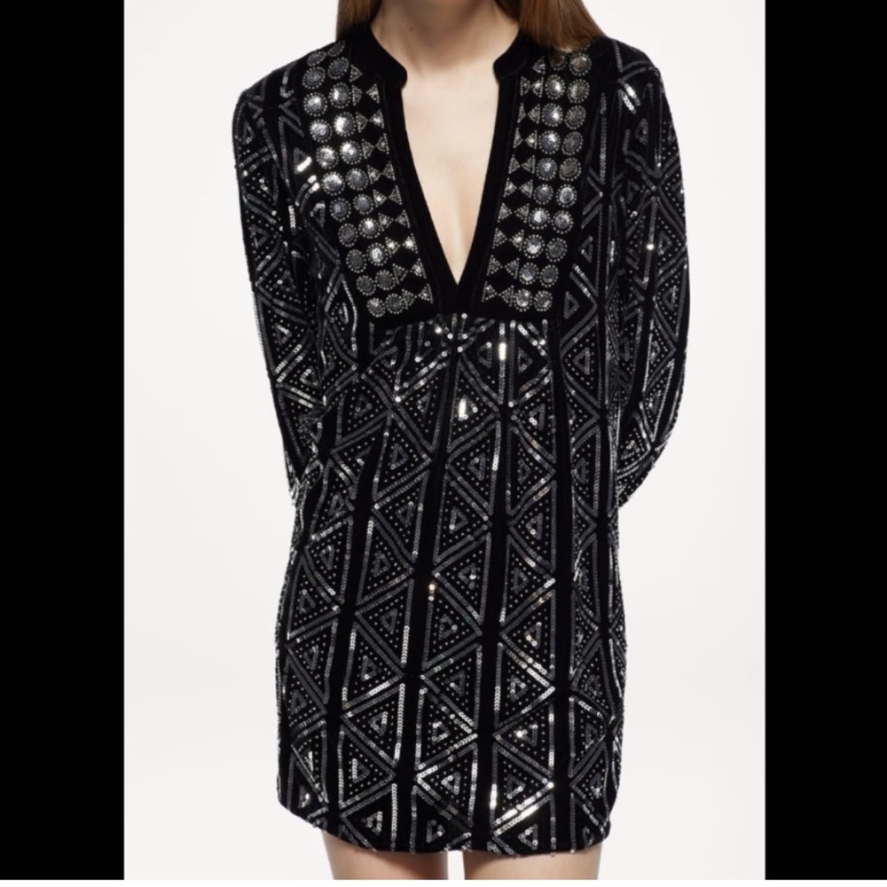 Zara sequin velvet mini dress